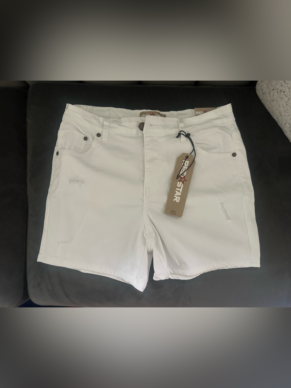Re/done White Distressed Denim Shorts